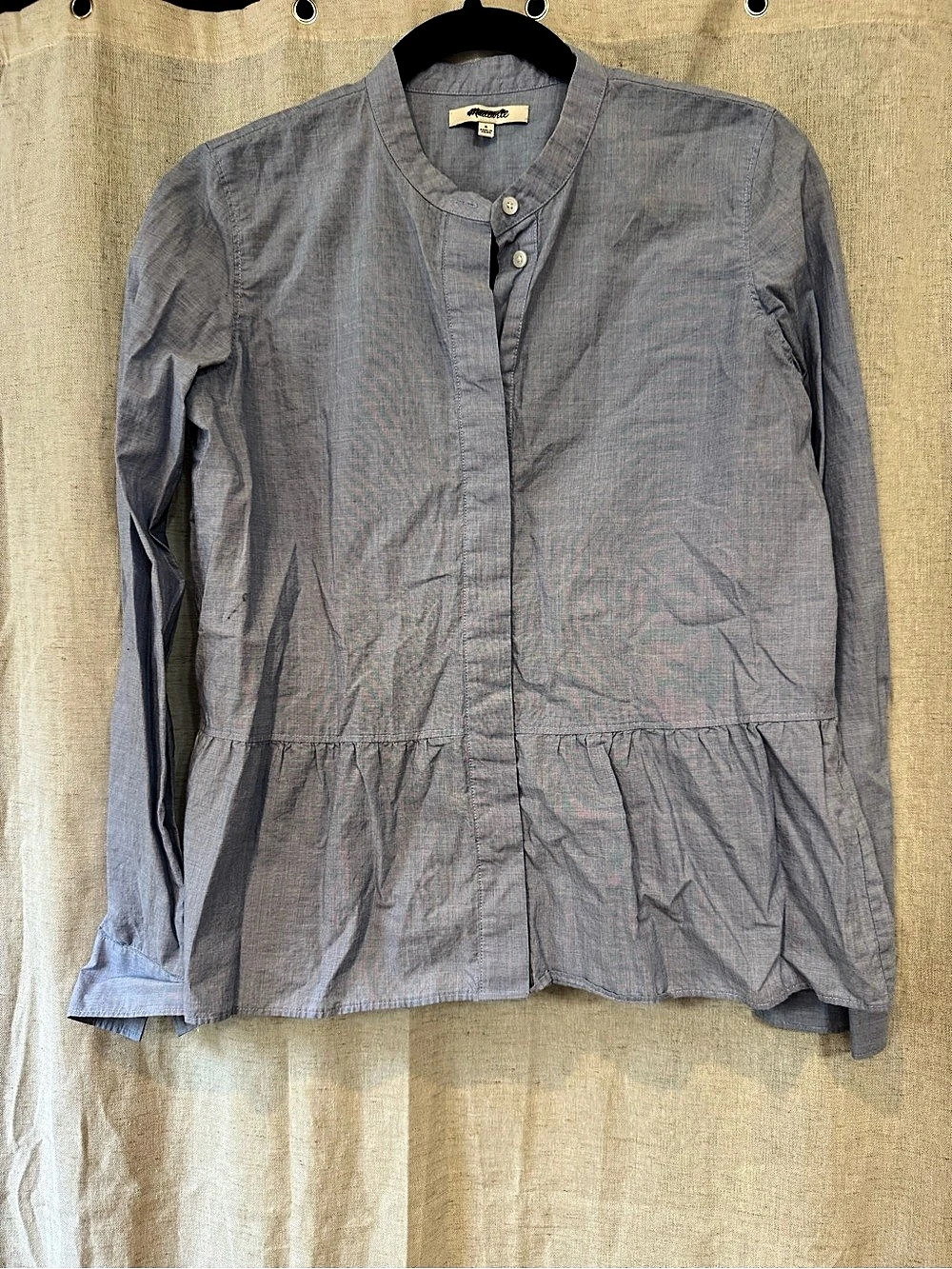 Madewell Button Front Peplum Top in Blue Size Small